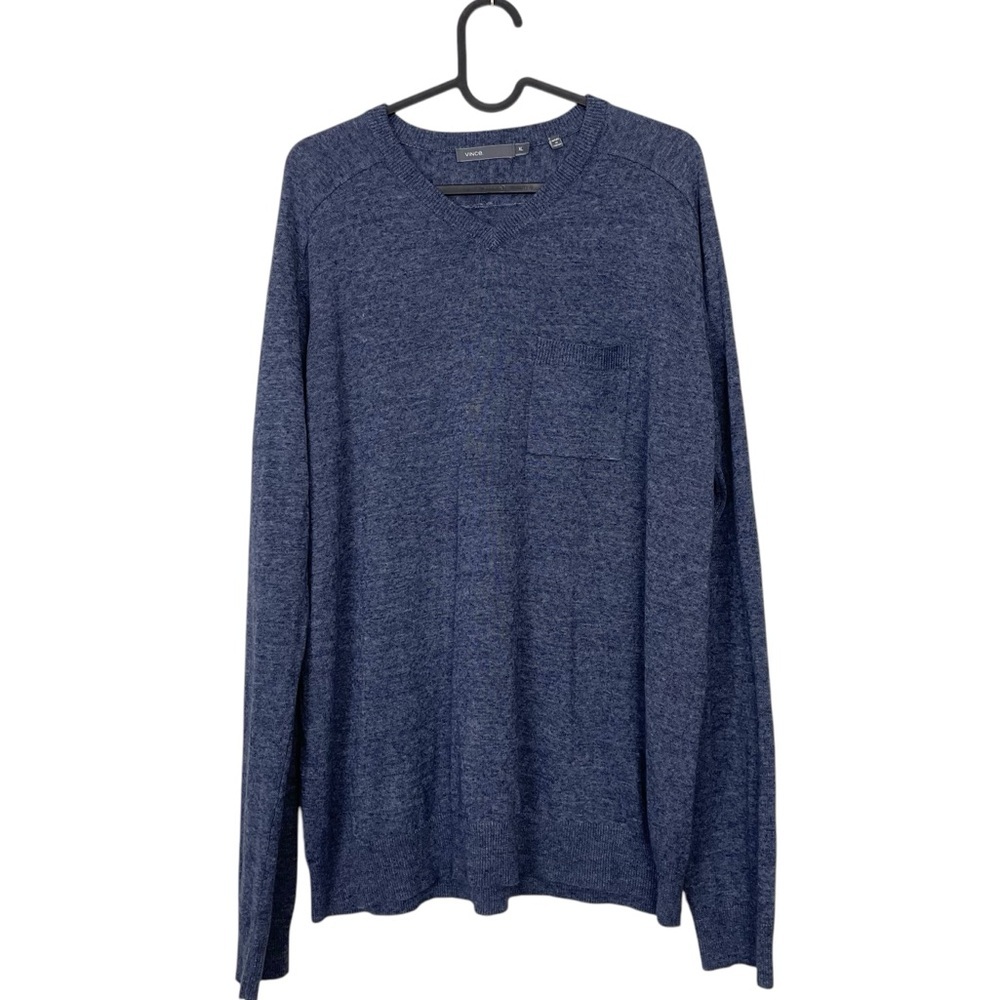Vince Men’s Linen Blend V-Neck Chest Pocket Long Sleeve Sweater Size XLarge
